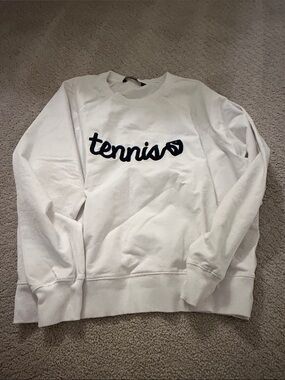 White 'Tennis' Graphic Crewneck Sweatshirt